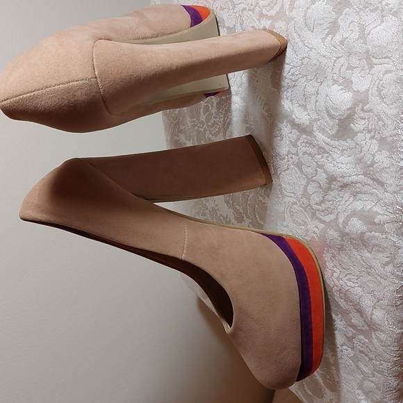 Yoki creme suede chunky platforms orange purple size 6 - Picture 3 of 4